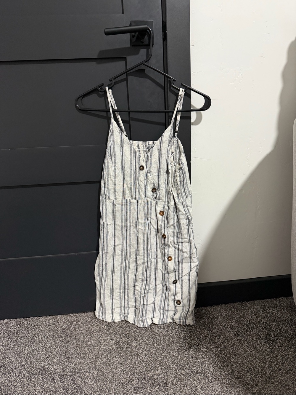 Justify White Mini Dress with Blue Stripes and Button Front
